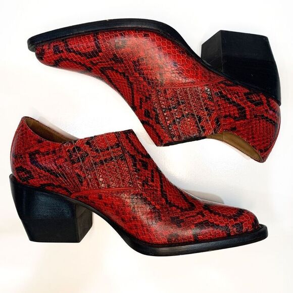 Chloe Rylee Python Print Leather Heeled Ankle Boots EU 37 US 7 Gypsy Red Slip On - Picture 5 of 9